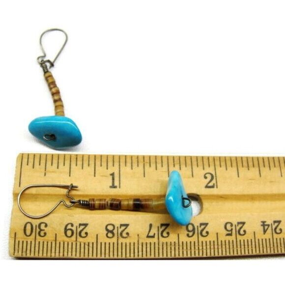 925 Turquoise Beads Earrings Hoop Hinge Clasp Sterling Silver Vintage Patina - Picture 2 of 4